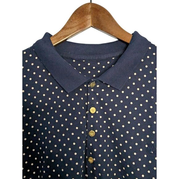 Ralph Lauren Navy Polka Dot Polo Shirt W/ Gold RL Buttons Short Sleeve 100% Cott - Picture 3 of 15